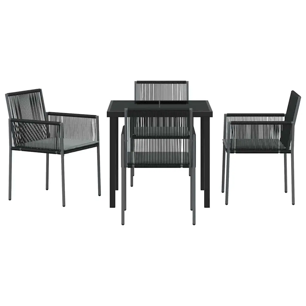 Garden Dining Set 5 Pieces Outdoor Use Black Poly Rattan Furniture