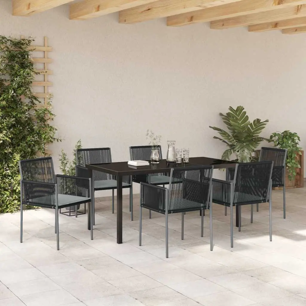 Garden Dining Set 7 Piece Black Outdoor Furniture Poly Rattan Steel Frame