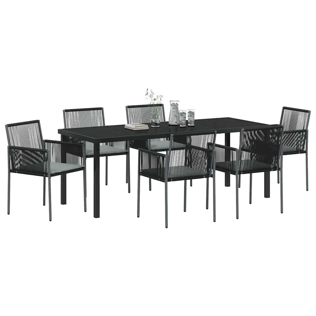 7-Piece Black Poly Rattan Garden Dining Set