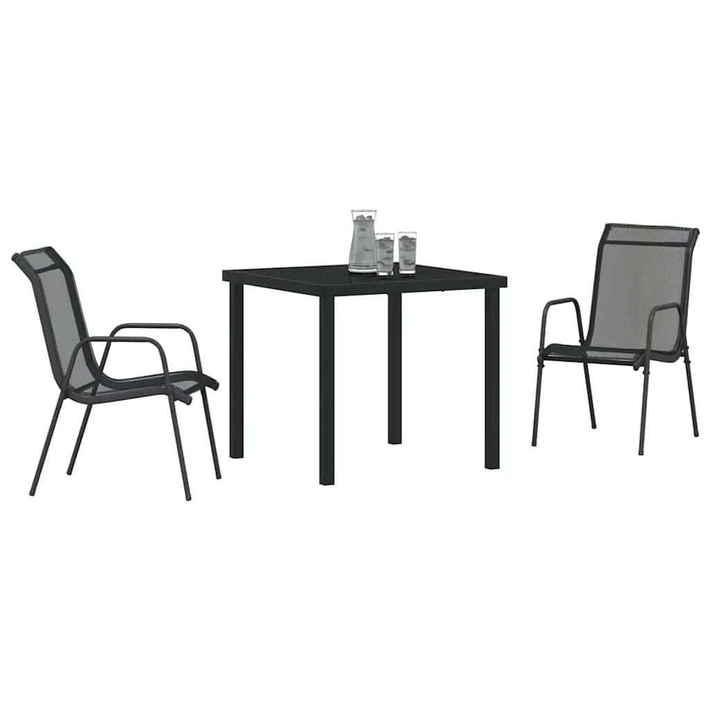 Garden Dining Set 3 Pieces Black Steel Frame Outdoor Furniture Patio Seating