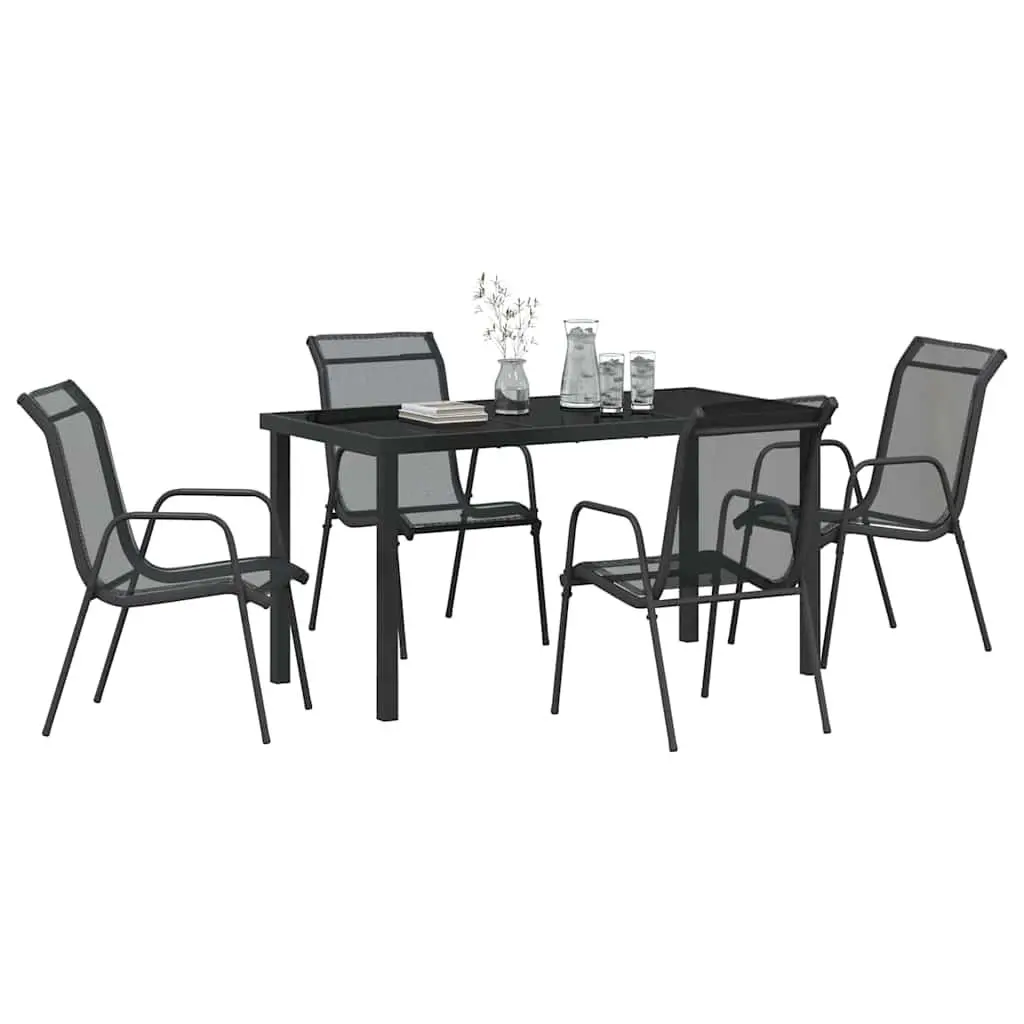 Garden Dining Set 5 Pieces Black Steel Frame Outdoor Furniture Patio Table