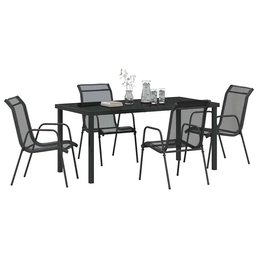 5 Piece Black Steel Outdoor Dining Set