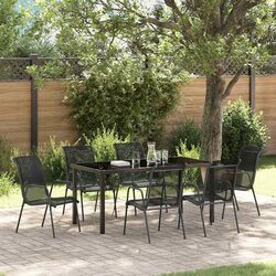 7-Piece Outdoor Dining Set: Black Steel Frame & Mesh Seats