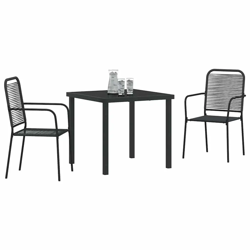 Outdoor Dining Set 3 Piece Patio Garden Furniture Black Steel Frame Rectangular Table Chairs