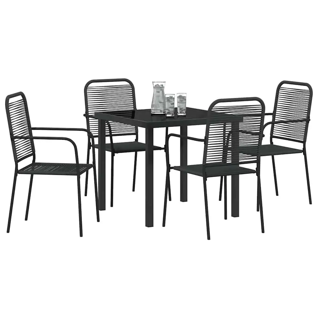 Outdoor Dining Set for Garden and Patio 5 Pieces Rectangular Black Steel Frame