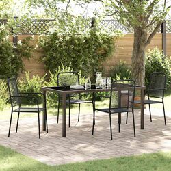 Garden Dining Set 5 Piece Black Steel Rectangular Outdoor Furniture Patio Table
