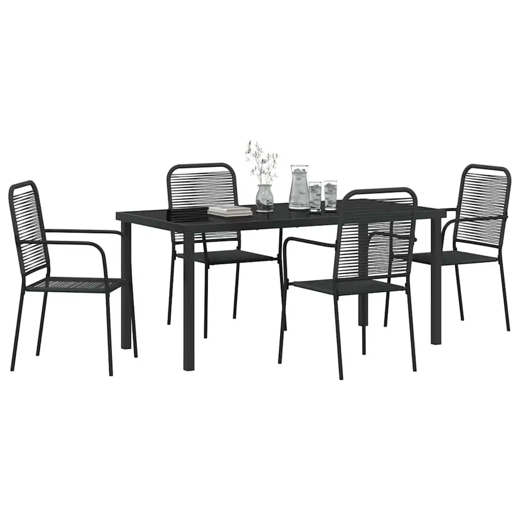 Garden Dining Set 5 Piece Black Steel Rectangular Outdoor Furniture Patio Table