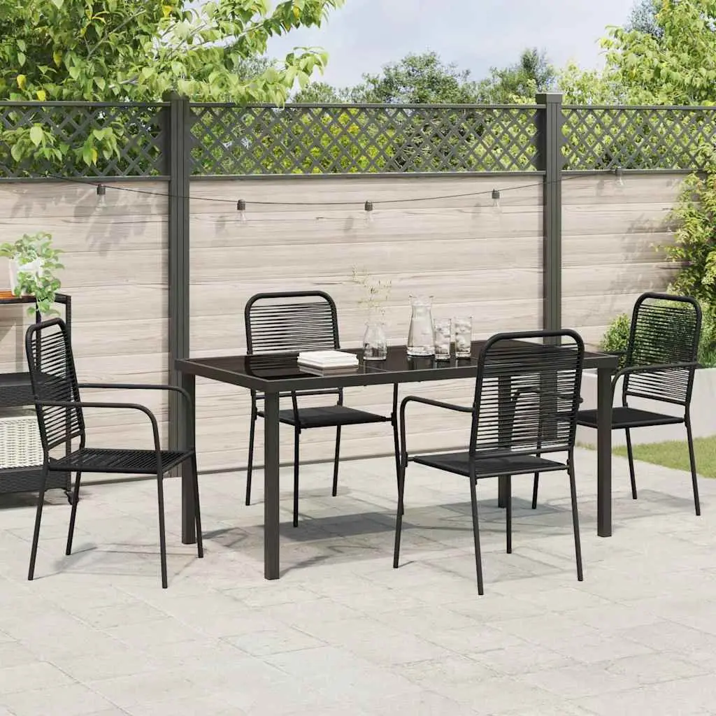 Garden Dining Set 5 Piece Black Steel Rectangular Outdoor Furniture Patio Table