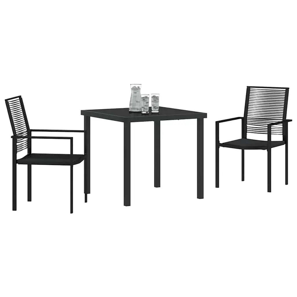Garden Dining Set 3 Pieces Black Steel Outdoor Furniture Patio Table Chairs