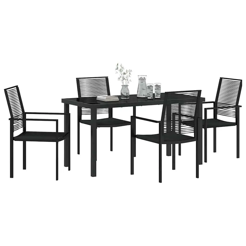 Garden Dining Set Outdoor Use 5 Piece Black Steel Patio Table Chairs