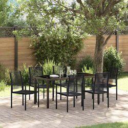 7-Piece Outdoor Dining Set – Black Steel Frame Details