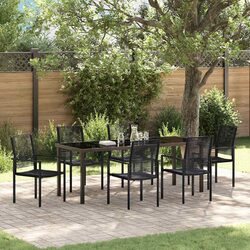 Garden Dining Set: 7 Pieces, Black, Powder-Coated Steel
