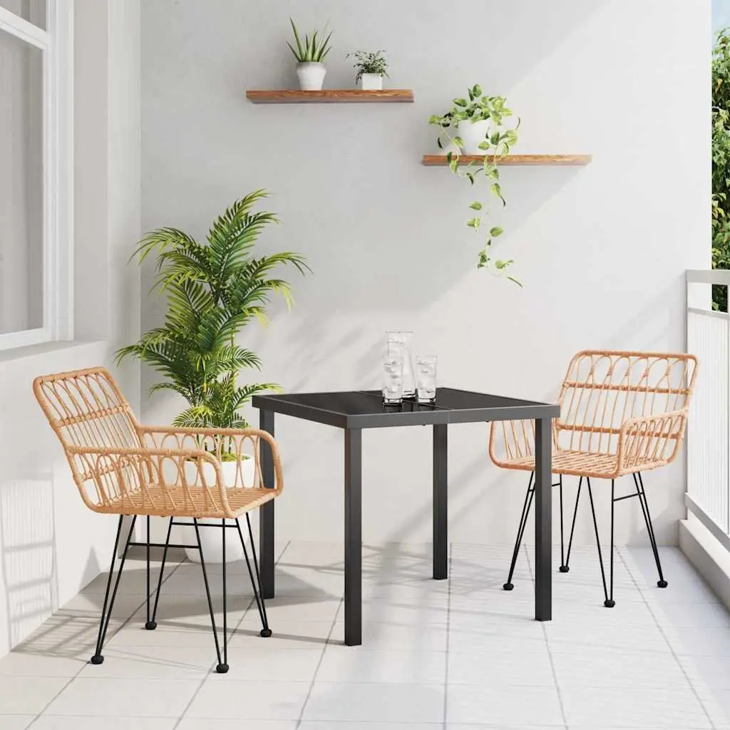 Garden Dining Set Outdoor Use 3 Piece Rectangular Table Chairs Brown Steel