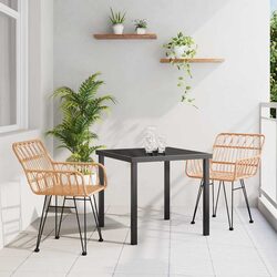 3-Piece Garden Dining Set: Brown Poly Rattan and Steel