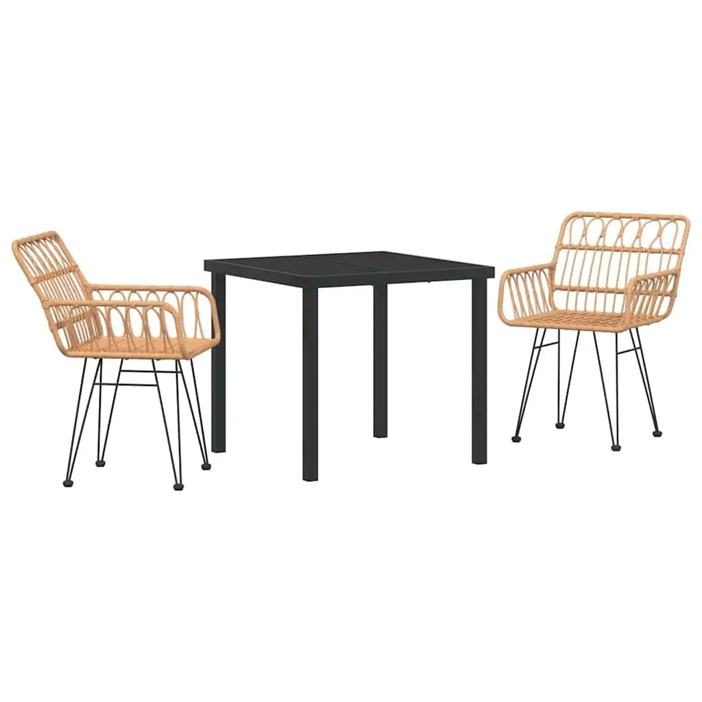 Garden Dining Set Outdoor Use 3 Piece Rectangular Table Chairs Brown Steel