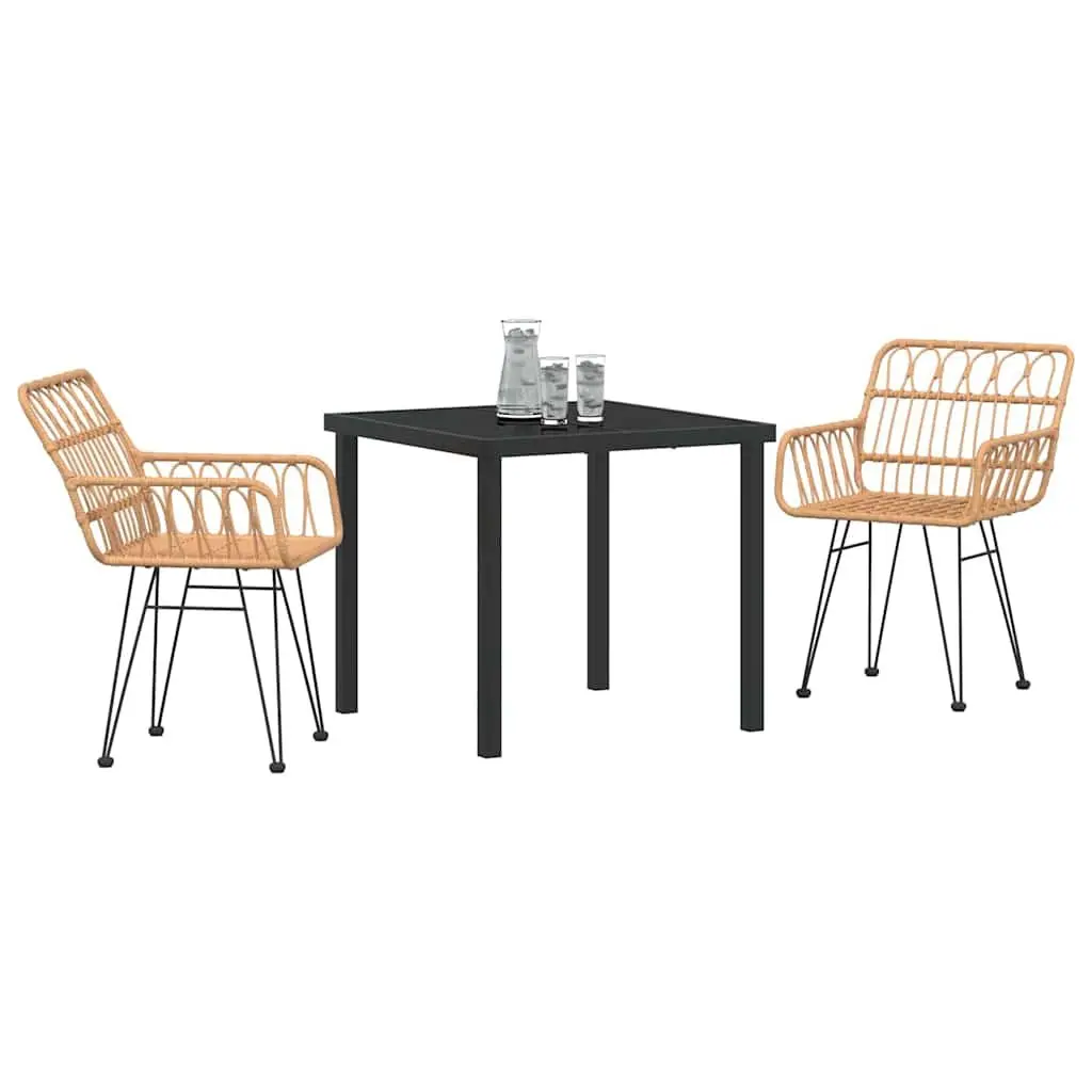 Garden Dining Set Outdoor Use 3 Piece Rectangular Table Chairs Brown Steel