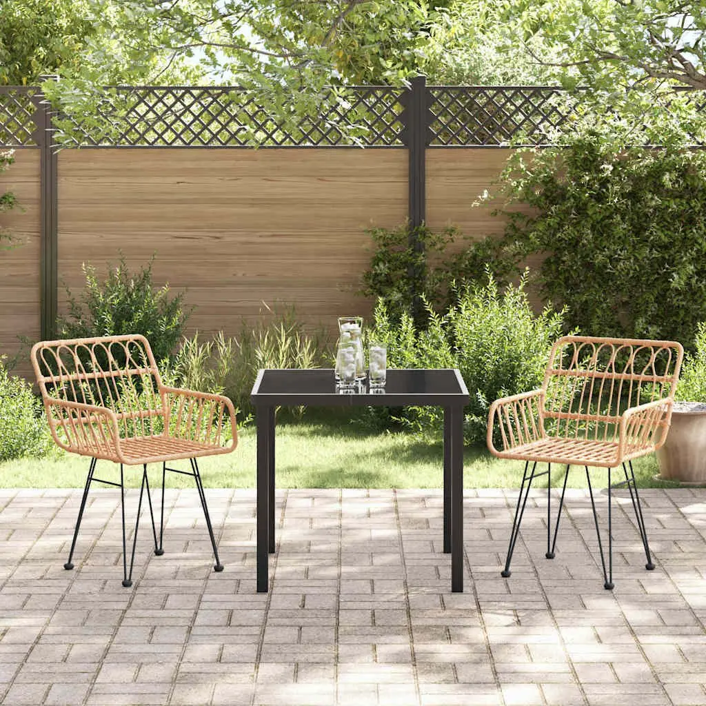 Garden Dining Set Outdoor Use 3 Piece Rectangular Table Chairs Brown Steel