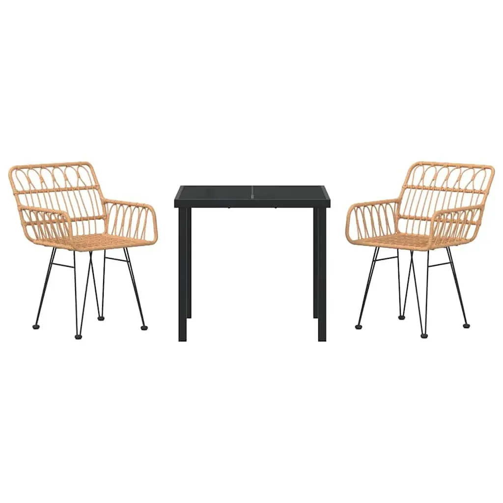 Garden Dining Set Outdoor Use 3 Piece Rectangular Table Chairs Brown Steel