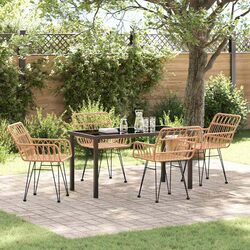 5 Piece Outdoor Dining Set with Steel Frame - Brown