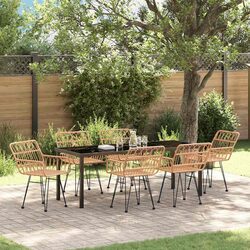 Rectangular Garden Dining Set: 7-Piece Steel & Rattan Furniture