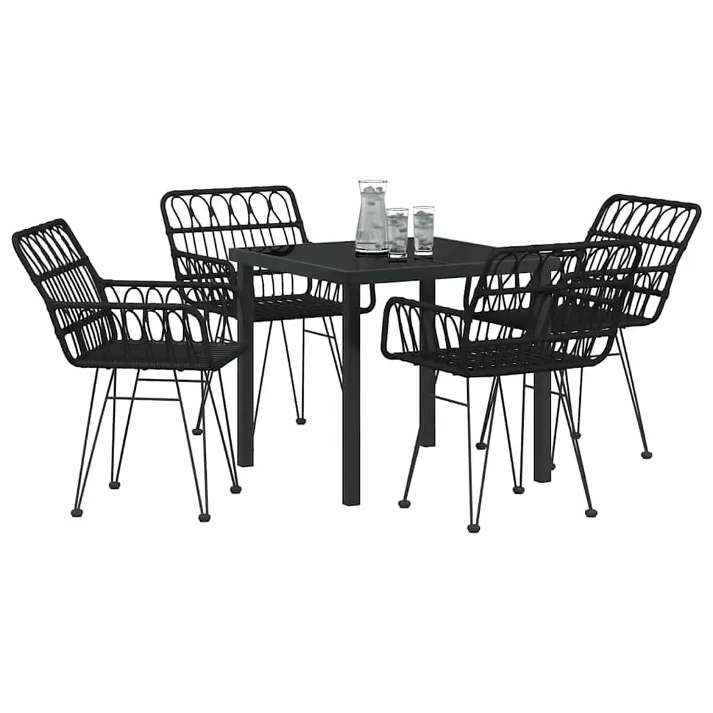 Garden Dining Set 5 Pieces Black Steel Outdoor Furniture Rectangular Table