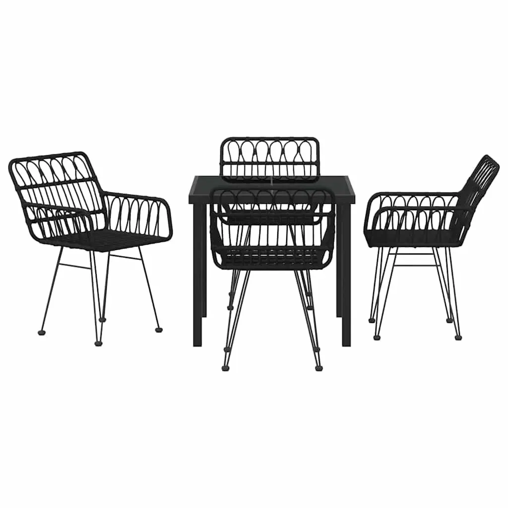Garden Dining Set 5 Pieces Black Steel Outdoor Furniture Rectangular Table