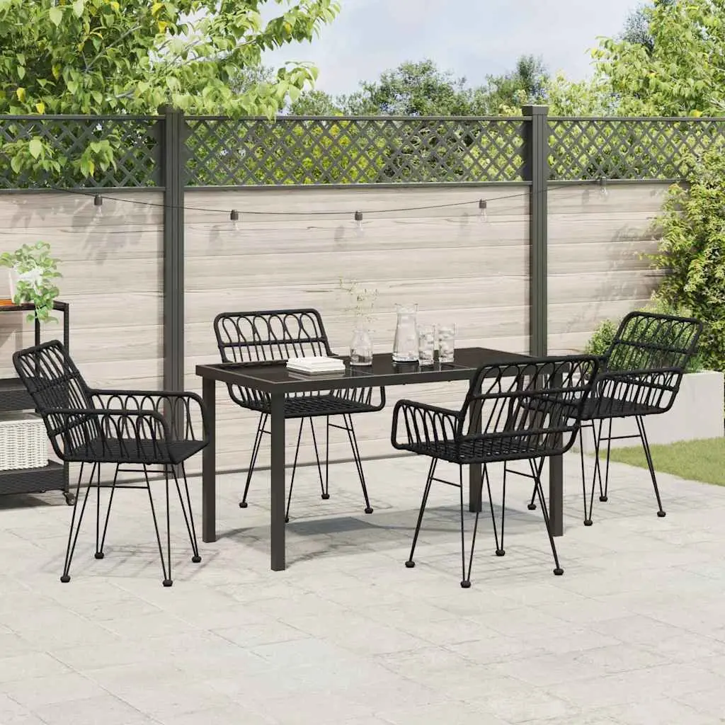 Garden Dining Set Outdoor Use 5 Piece Rectangular Black Steel Powder-Coated Furniture