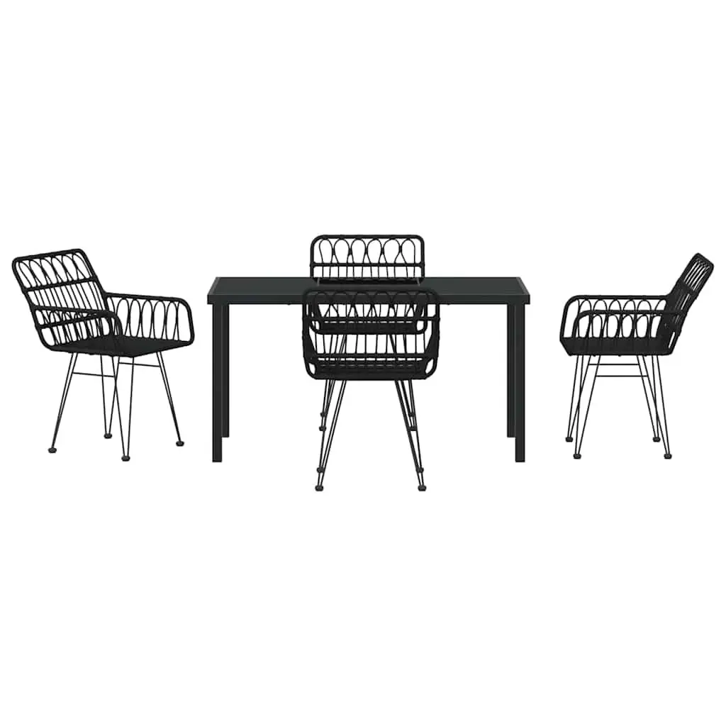 Garden Dining Set Outdoor Use 5 Piece Rectangular Black Steel Powder-Coated Furniture