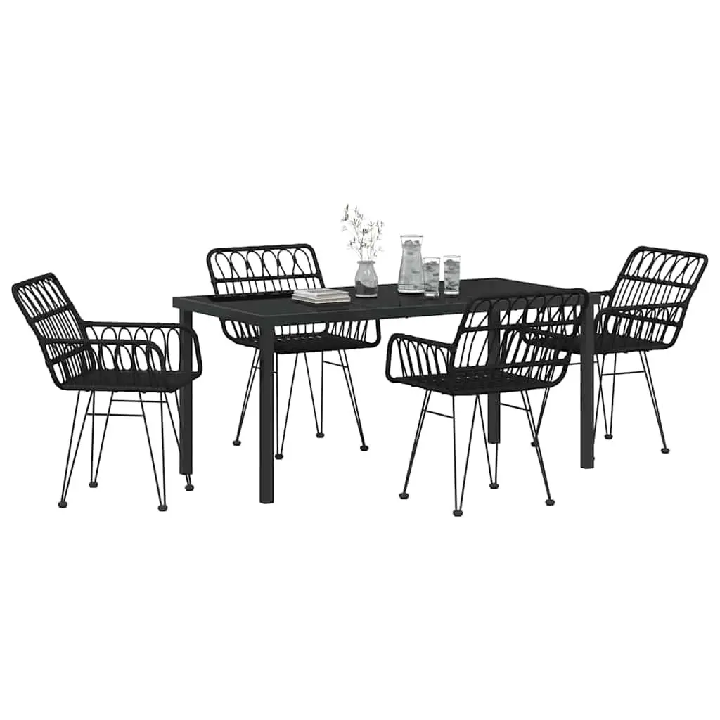 Outdoor Garden Dining Set 5 Piece Rectangular Black Steel Frame Patio Furniture