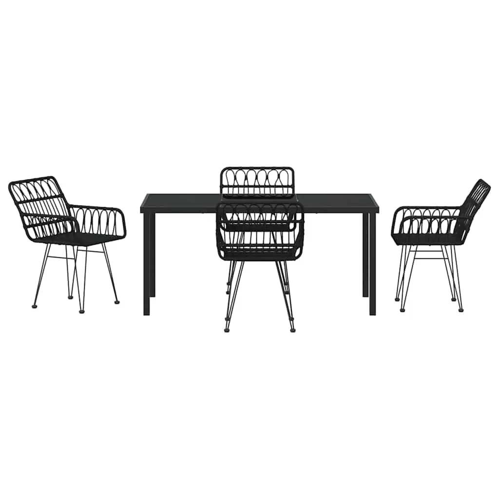 Outdoor Garden Dining Set 5 Piece Rectangular Black Steel Frame Patio Furniture