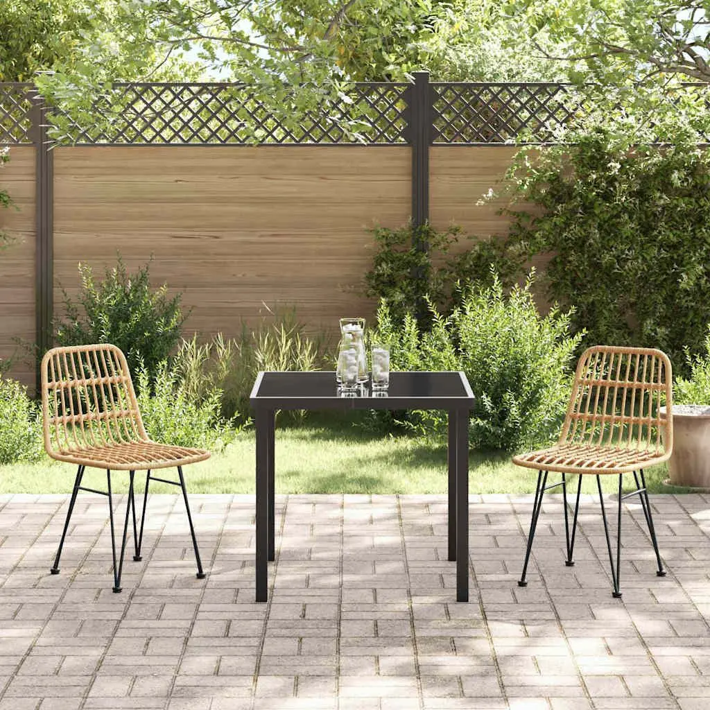 Garden Dining Set 3 Piece Outdoor Furniture Patio Table Chairs Brown Steel Frame