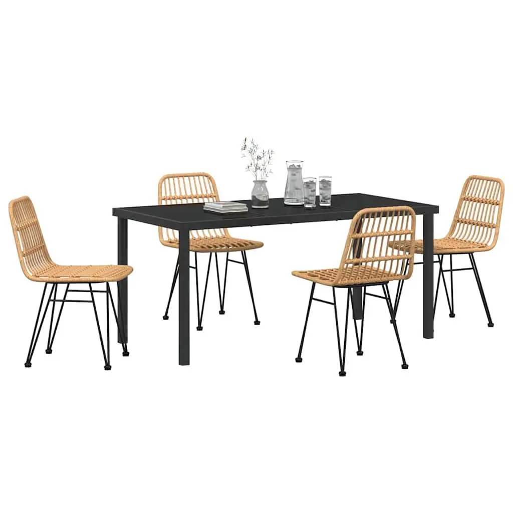 Garden Dining Set Outdoor Use 5 Pieces Brown Rectangular Steel Frame Rattan Weave