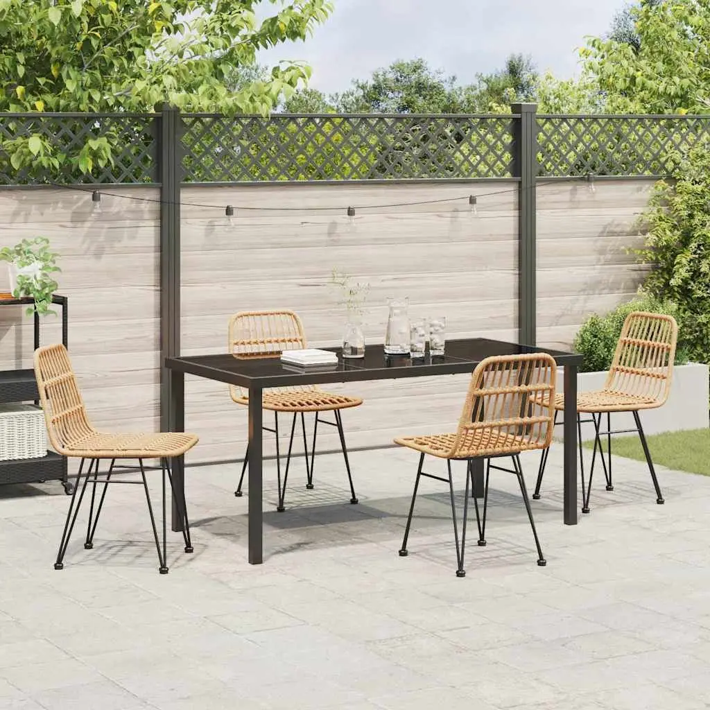 Garden Dining Set Outdoor Use 5 Pieces Brown Rectangular Steel Frame Rattan Weave