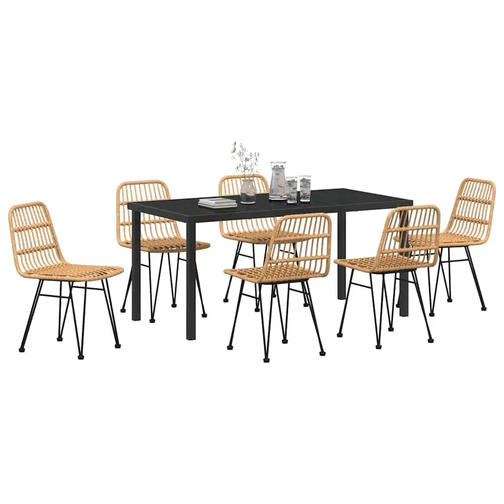 Garden Dining Set Outdoor Use 7 Pieces Brown Rectangular