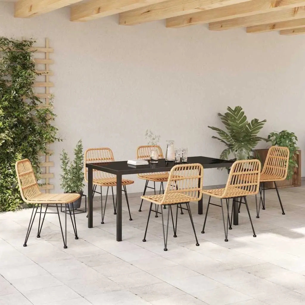 Garden Dining Set Outdoor Use 7 Pieces Brown Rectangular
