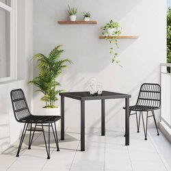 Garden Dining Set - 3-Piece Black Steel with Poly Rattan