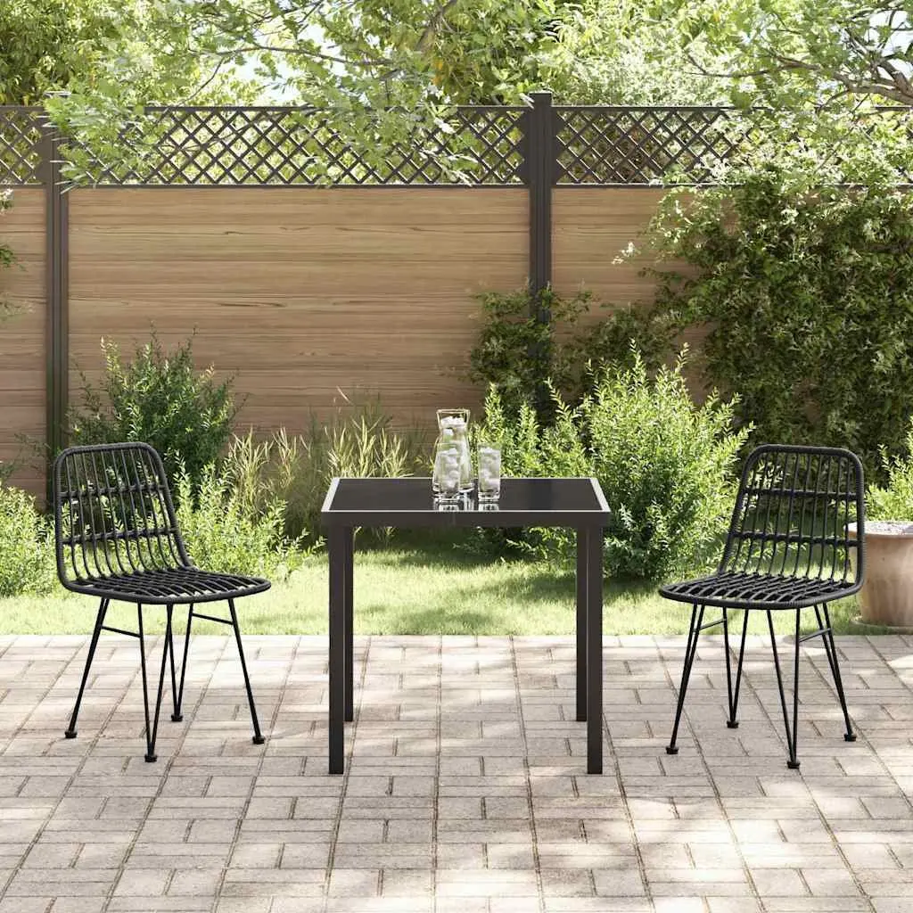 Garden Dining Set 3 Pieces Black Steel Outdoor Furniture Patio Table Chairs
