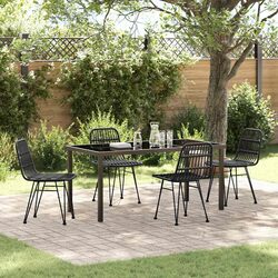Outdoor Garden Dining Set: 5 Pieces, Rectangular, Black
