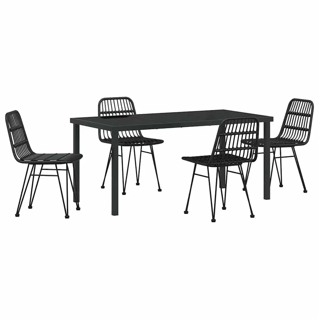 Outdoor Garden Dining Set 5 Piece Black Steel Frame Patio Furniture Rectangular