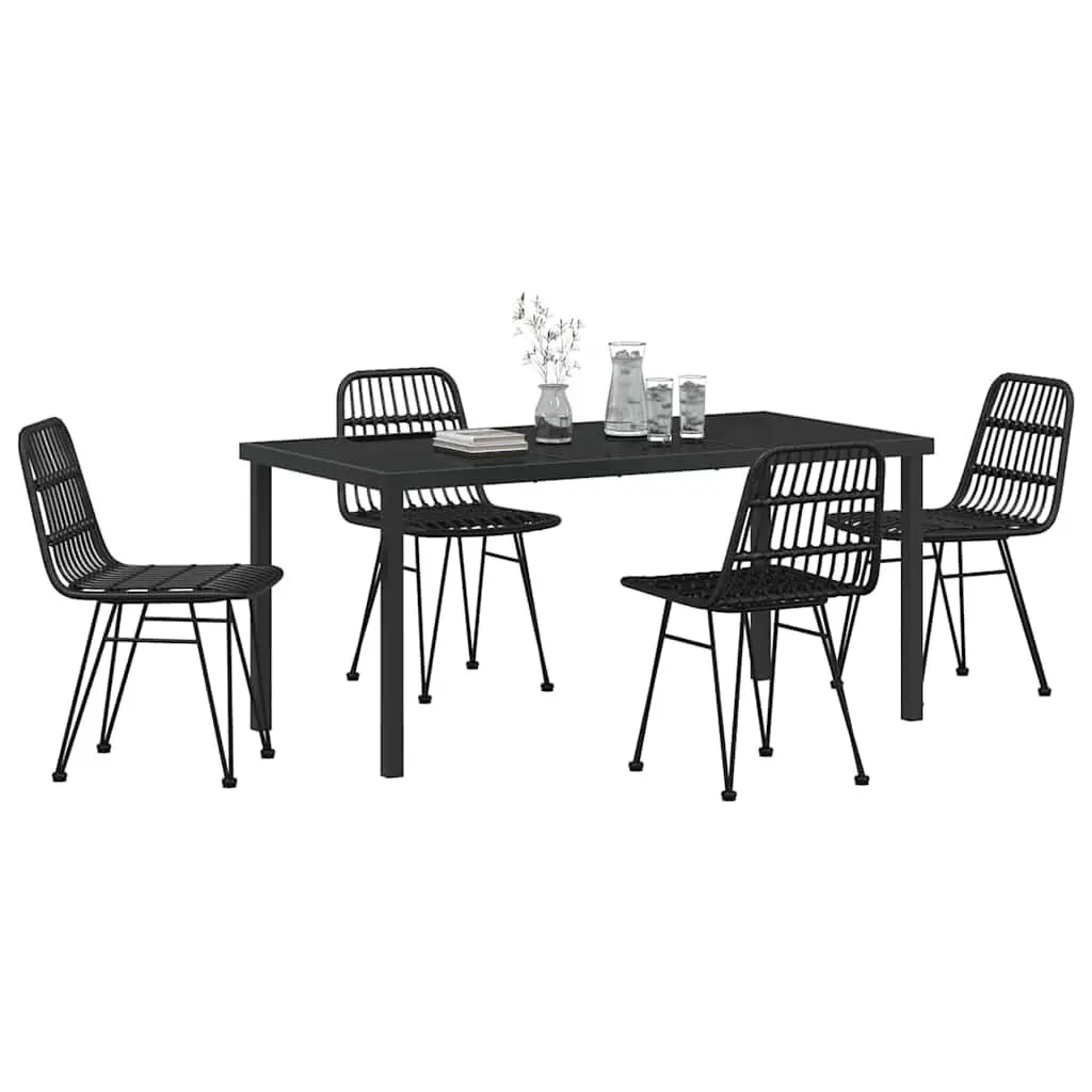 Outdoor Garden Dining Set 5 Piece Black Steel Frame Patio Furniture Rectangular