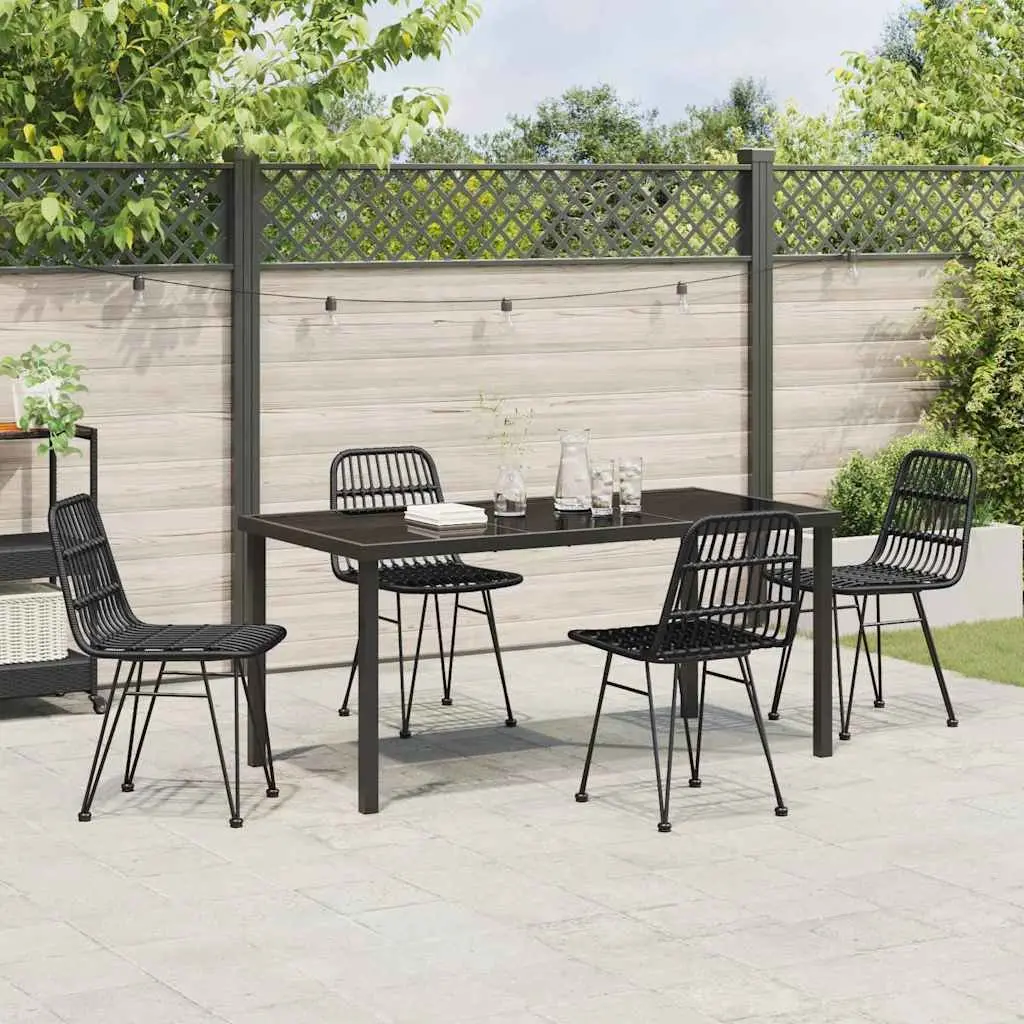 Outdoor Garden Dining Set 5 Piece Black Steel Frame Patio Furniture Rectangular