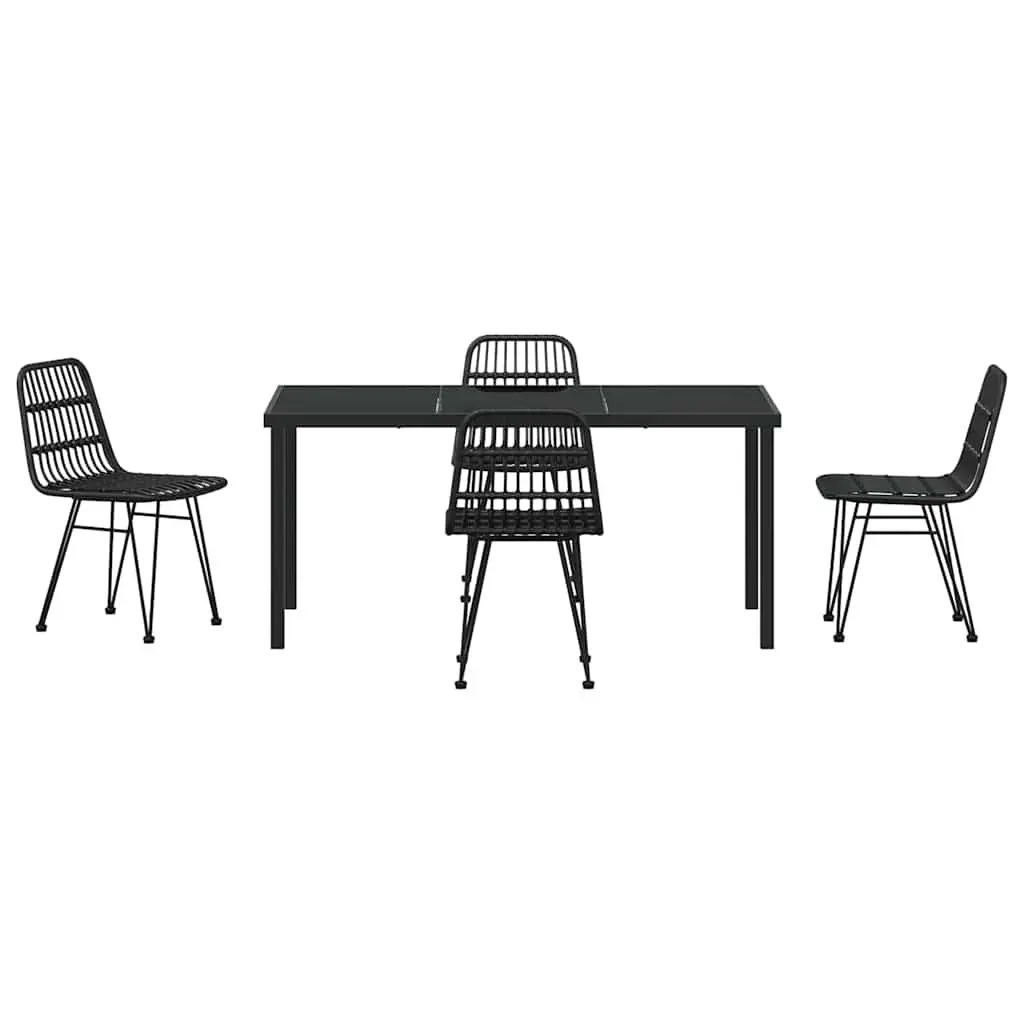 Outdoor Garden Dining Set 5 Piece Black Steel Frame Patio Furniture Rectangular