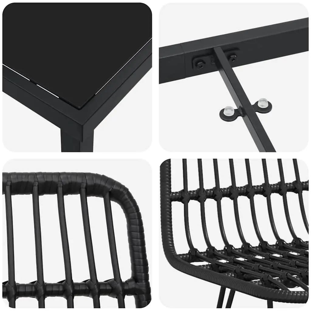 Outdoor Garden Dining Set 5 Piece Black Steel Frame Patio Furniture Rectangular