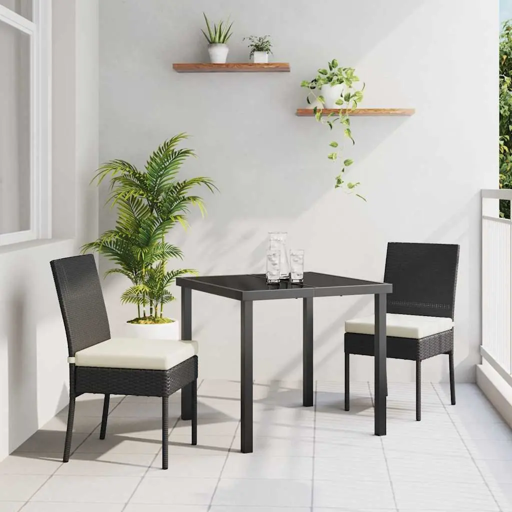 Outdoor Dining Set for Garden 3 Pieces Black Steel Frame Rattan Seating Furniture