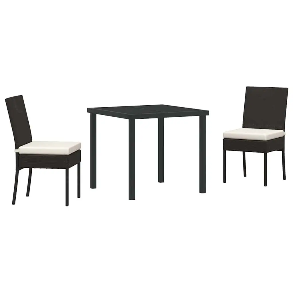 Outdoor Dining Set for Garden 3 Pieces Black Steel Frame Rattan Seating Furniture