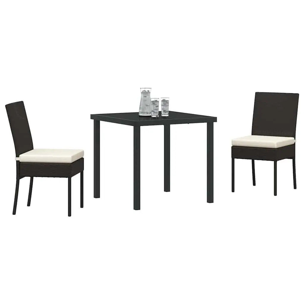 Outdoor Dining Set for Garden 3 Pieces Black Steel Frame Rattan Seating Furniture