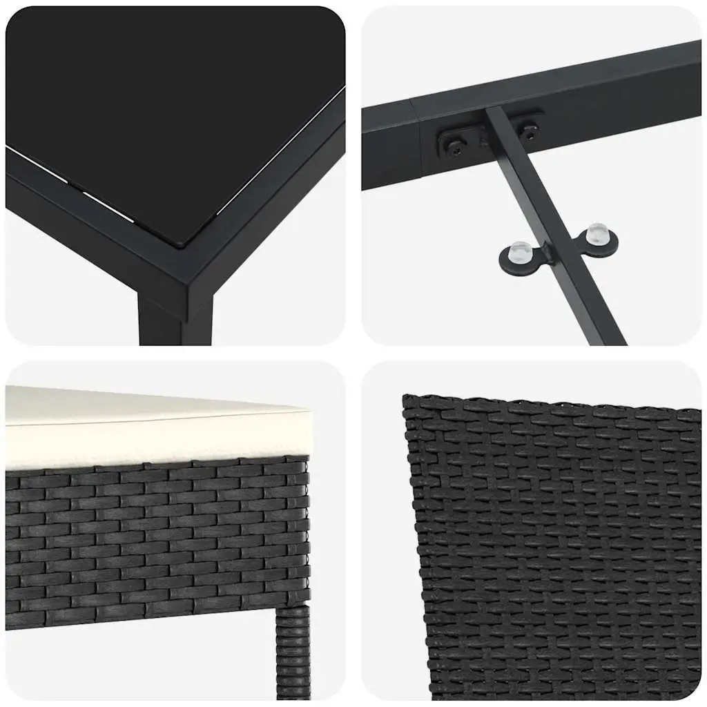 Outdoor Dining Set for Garden 3 Pieces Black Steel Frame Rattan Seating Furniture