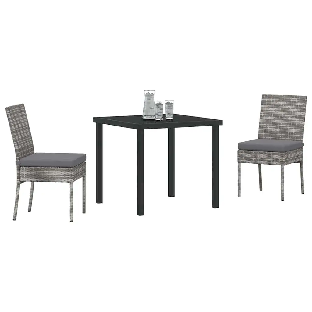 Garden Dining Set 3 Pieces Grey Powder-Coated Steel Frame Outdoor Furniture