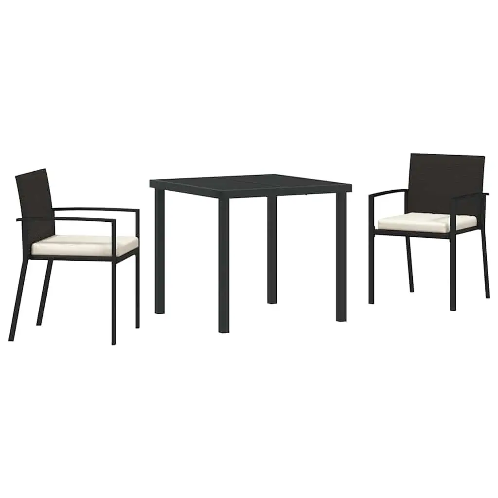 Garden Dining Set 3 Pieces Outdoor Use Black Steel Frame Poly Rattan