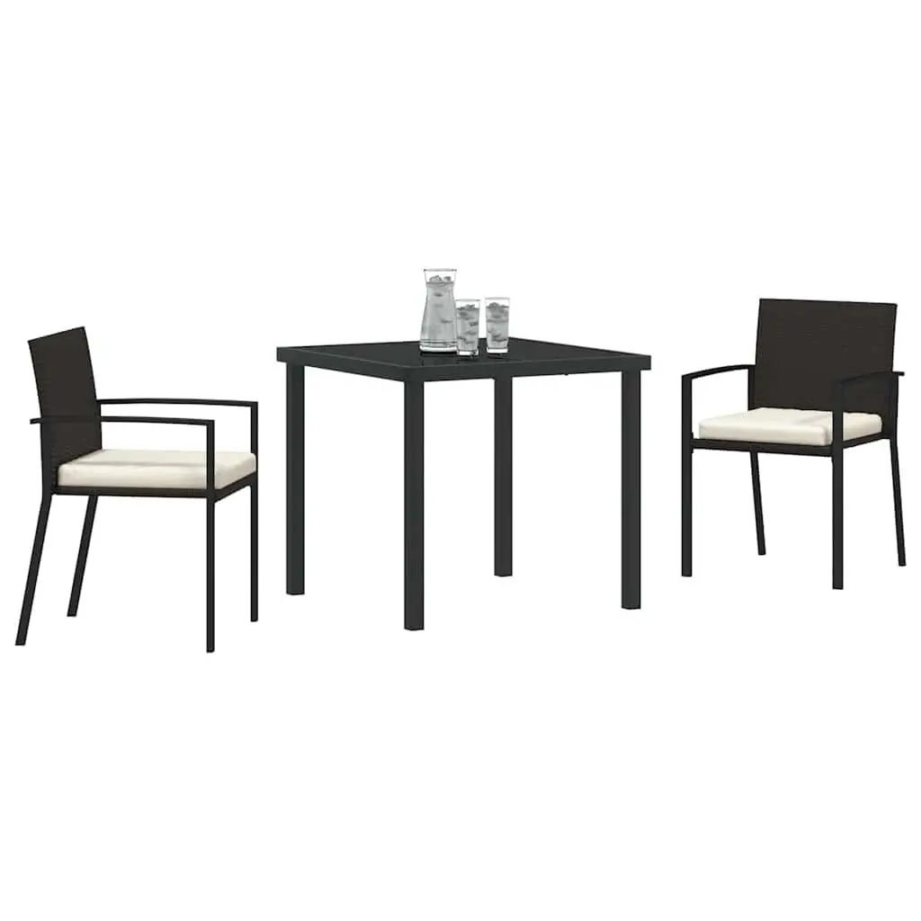 Garden Dining Set 3 Pieces Outdoor Use Black Steel Frame Poly Rattan